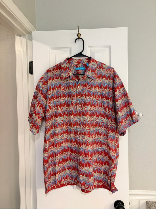 Tori Richard Other - Tori Richard Hawaiian Shirt Mens XL Red Blue Palm Tree Cotton Lawn